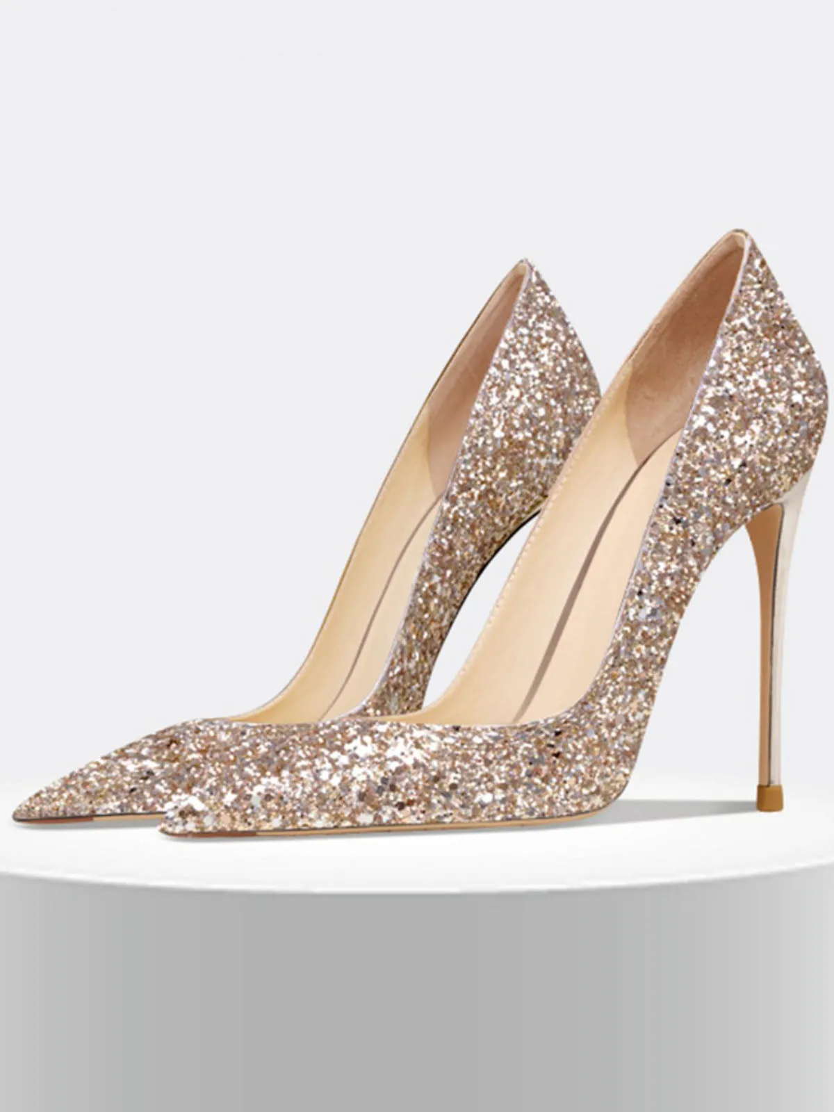 12cm Height Women's Sequin Pointed Toe PU Leather Heels