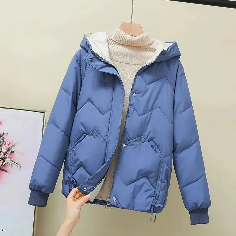 2023 New Fashion Korean Loose Autumn Winter Parkas Women Short Overcoat Thick Hooded Cotton Padded Jackets Coats Female Outwear