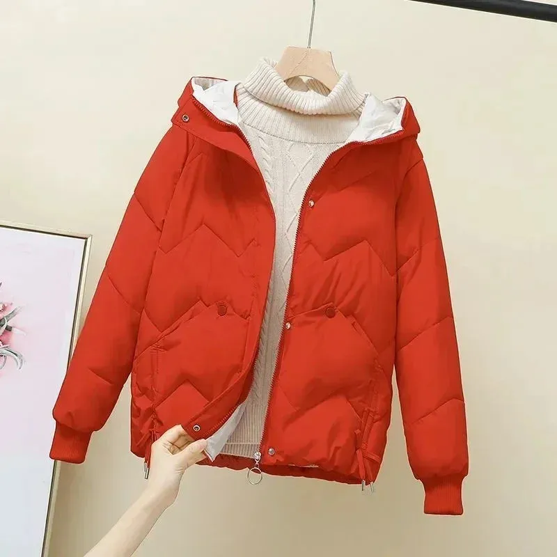 2023 New Fashion Korean Loose Autumn Winter Parkas Women Short Overcoat Thick Hooded Cotton Padded Jackets Coats Female Outwear