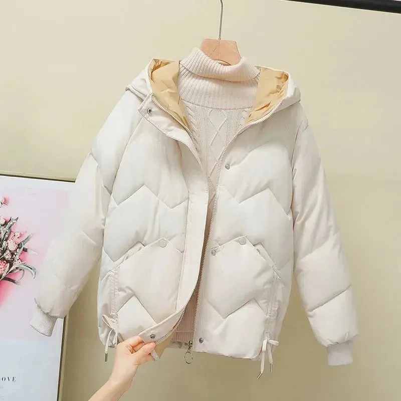 2023 New Fashion Korean Loose Autumn Winter Parkas Women Short Overcoat Thick Hooded Cotton Padded Jackets Coats Female Outwear