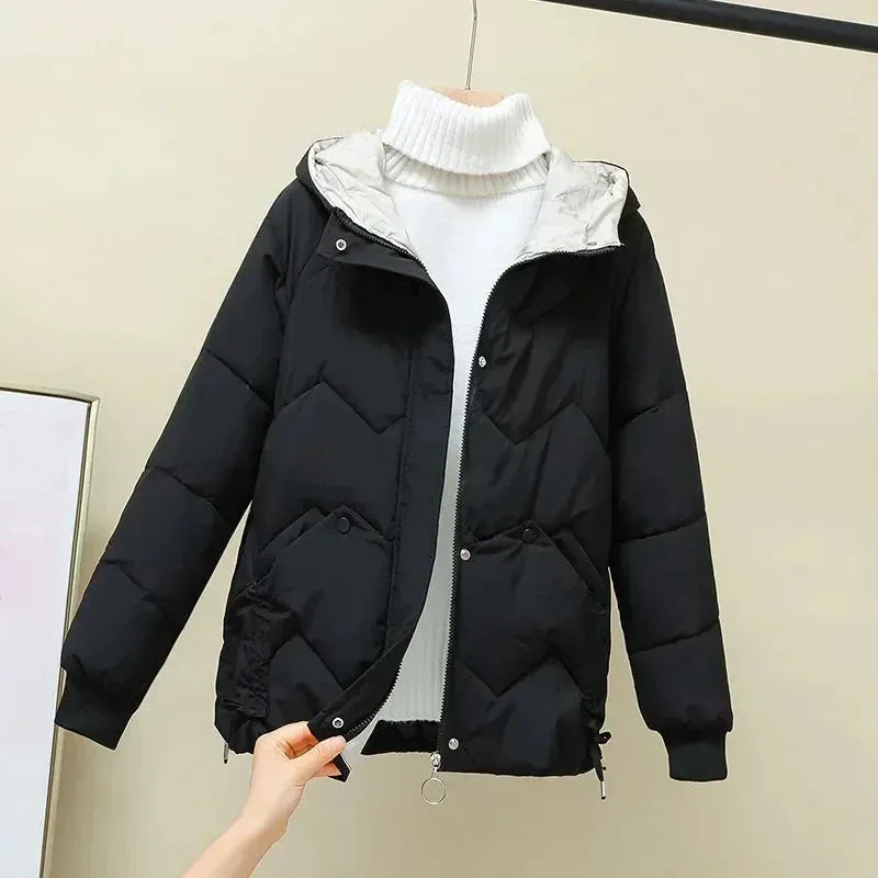 2023 New Fashion Korean Loose Autumn Winter Parkas Women Short Overcoat Thick Hooded Cotton Padded Jackets Coats Female Outwear