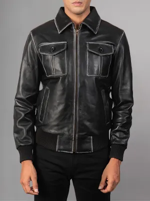 Aaron Leather Black Bomber Jacket