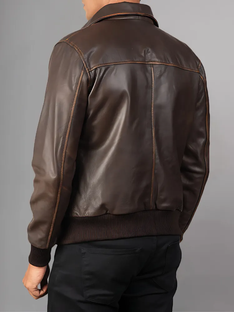 Aaron Leather Black Bomber Jacket