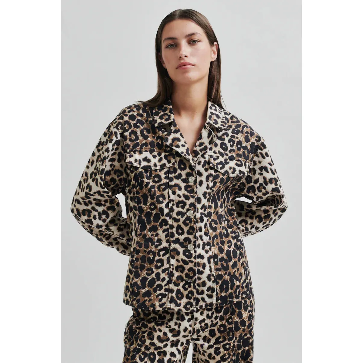 Aleo Leopard Denim Shirt Jacket Leopard Print