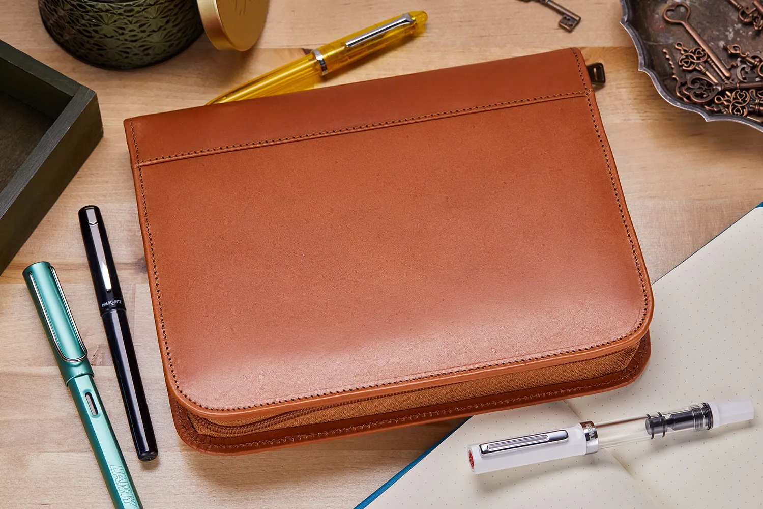 Aston Leather 20 Slot Pen Case - Tan