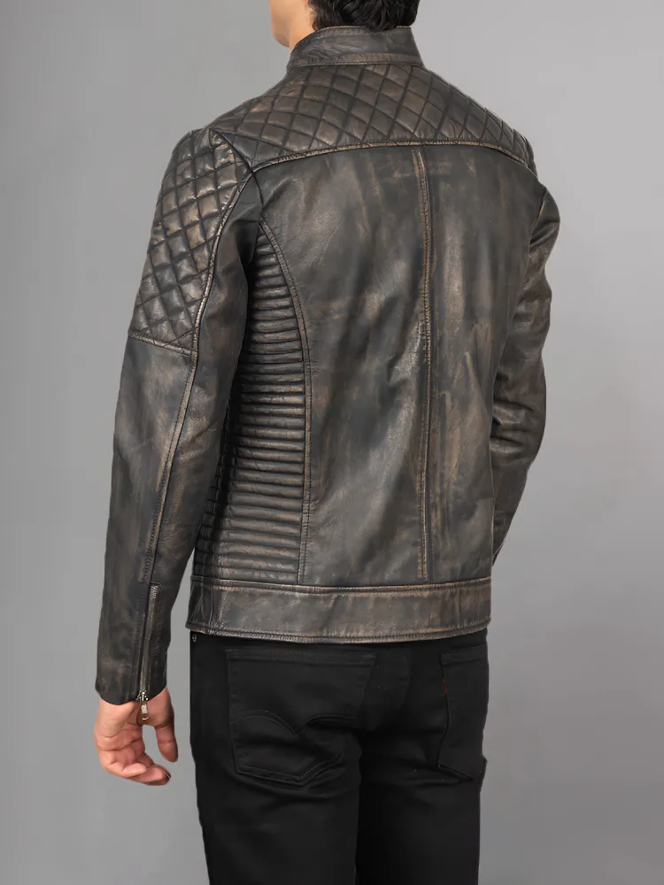 Black Cafe Racer Motorcycle Leather Jacket