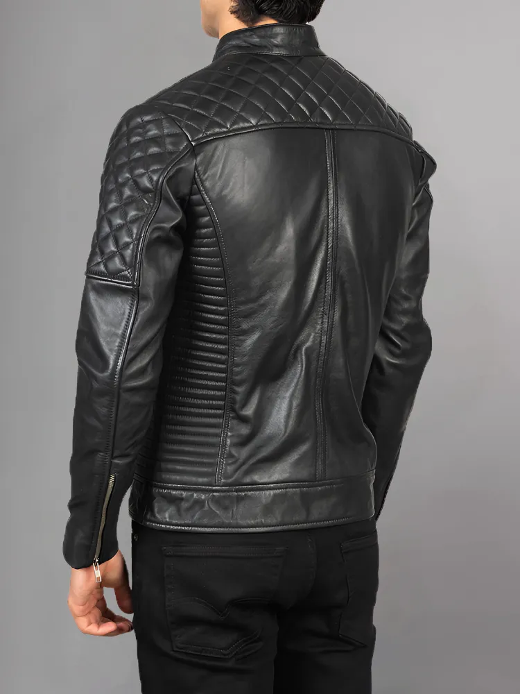 Black Cafe Racer Motorcycle Leather Jacket