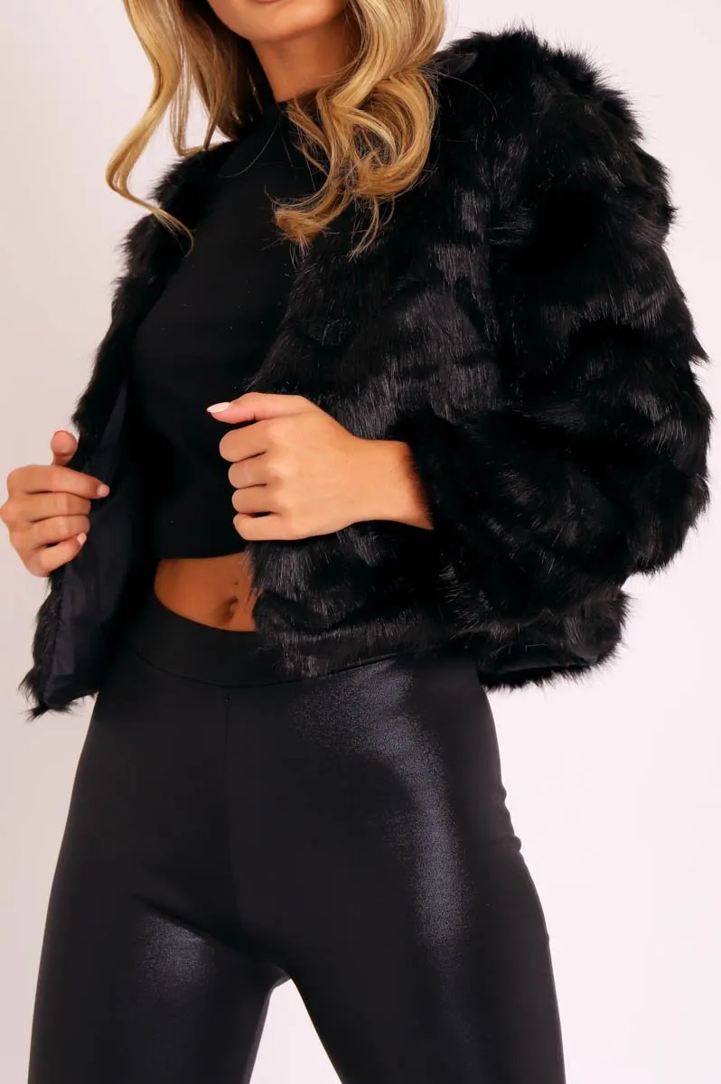 Black Cropped Faux Fur Jacket - Gwen