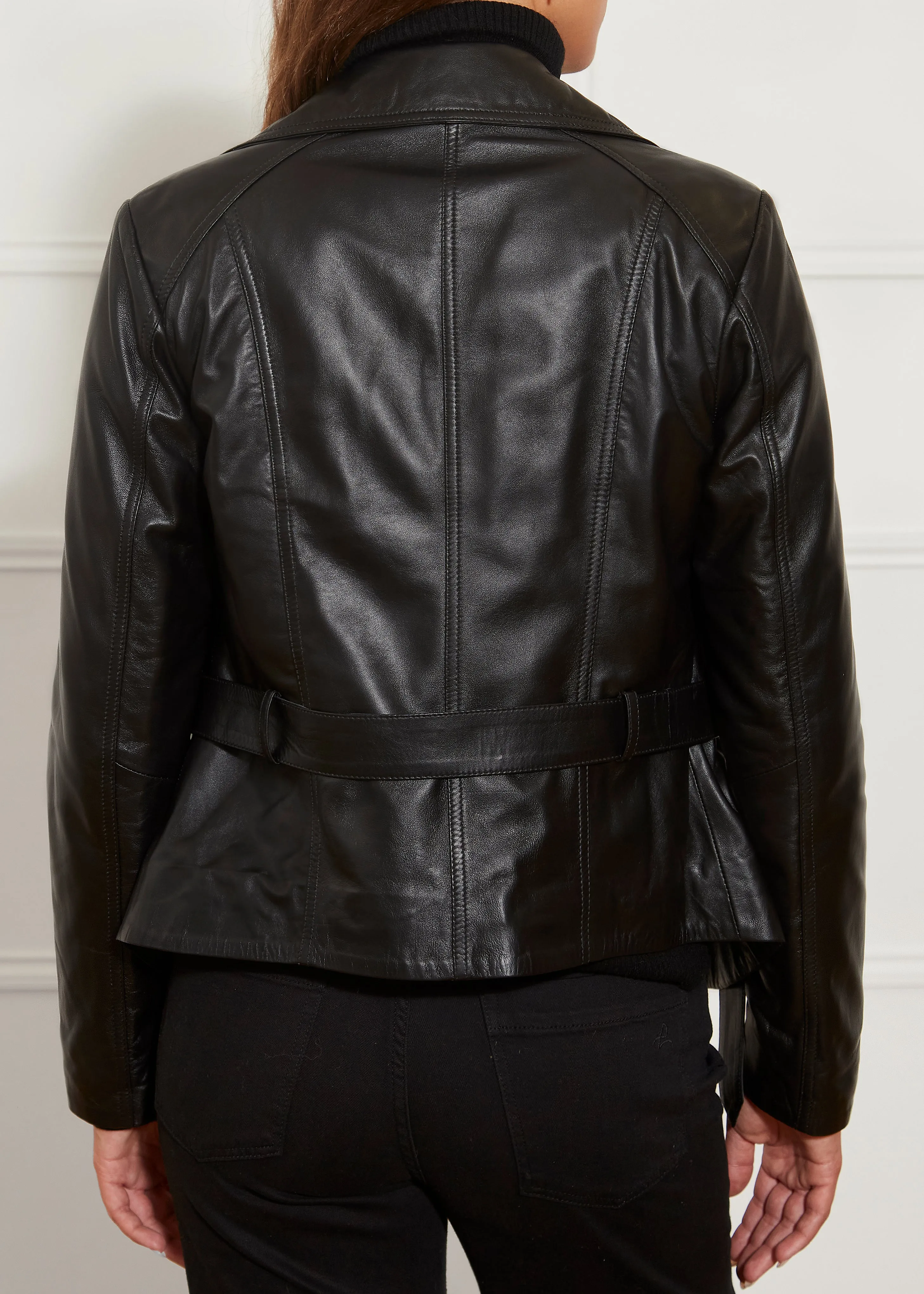 Black Leather Biker Jacket With Belt