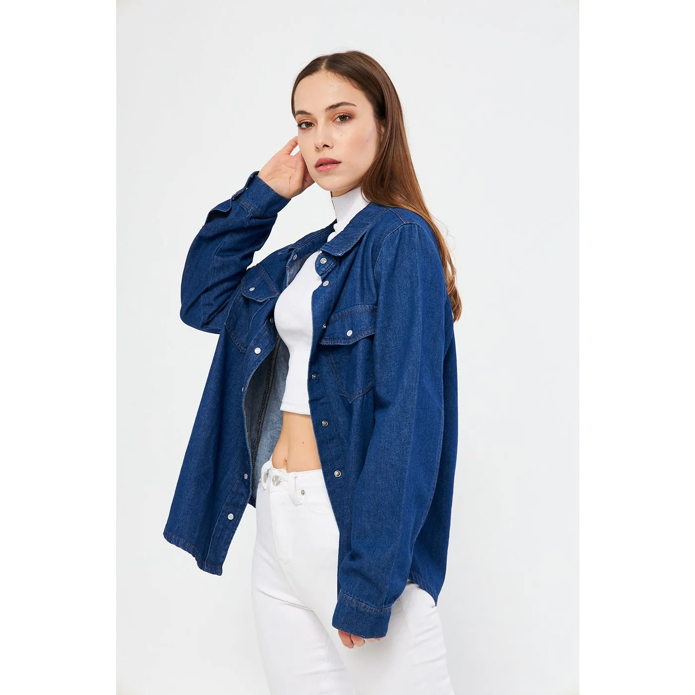 Blue Oversized Denim Shacket