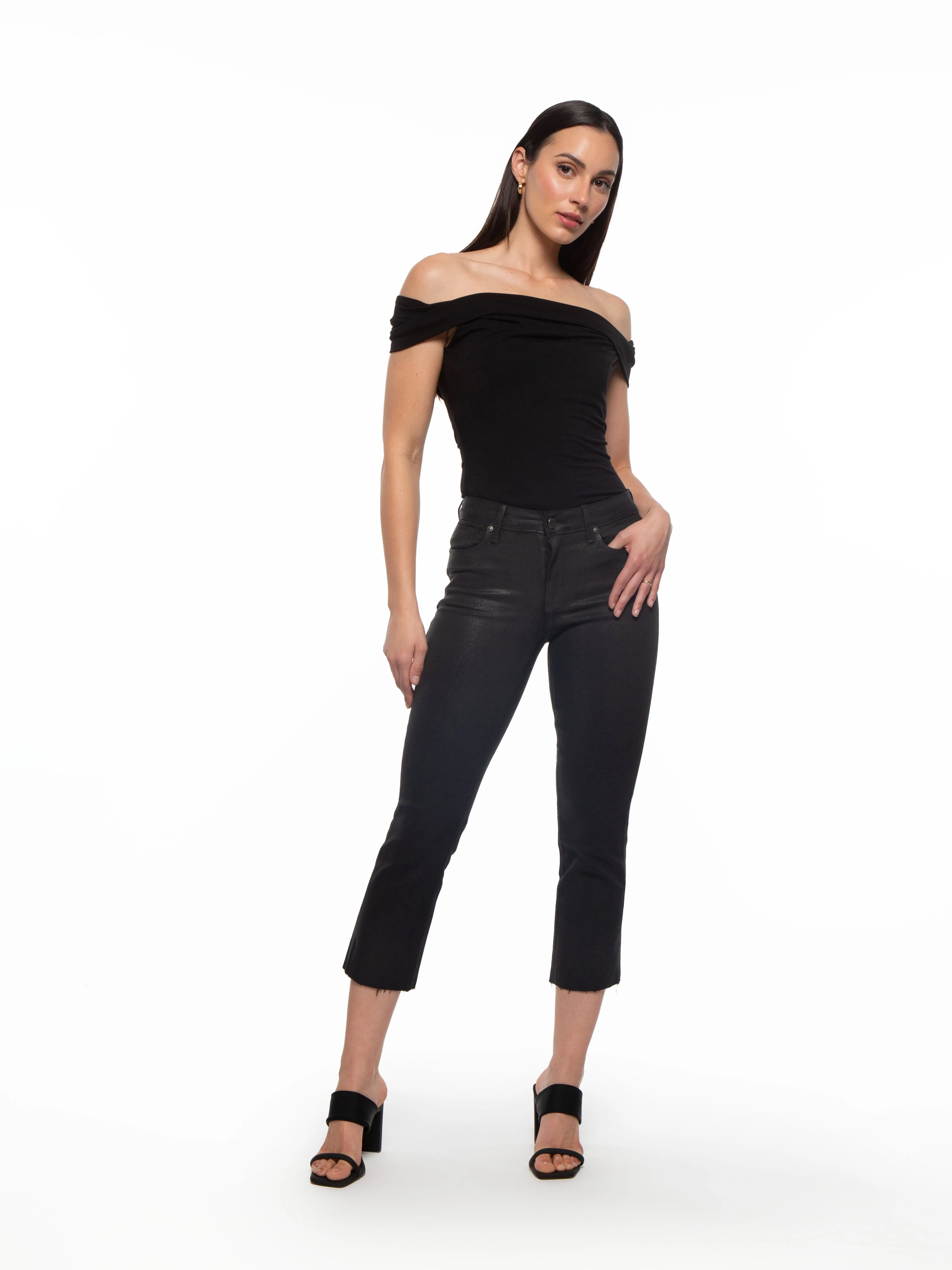 Byron Crop Straight w/Raw Hem in Slick Black