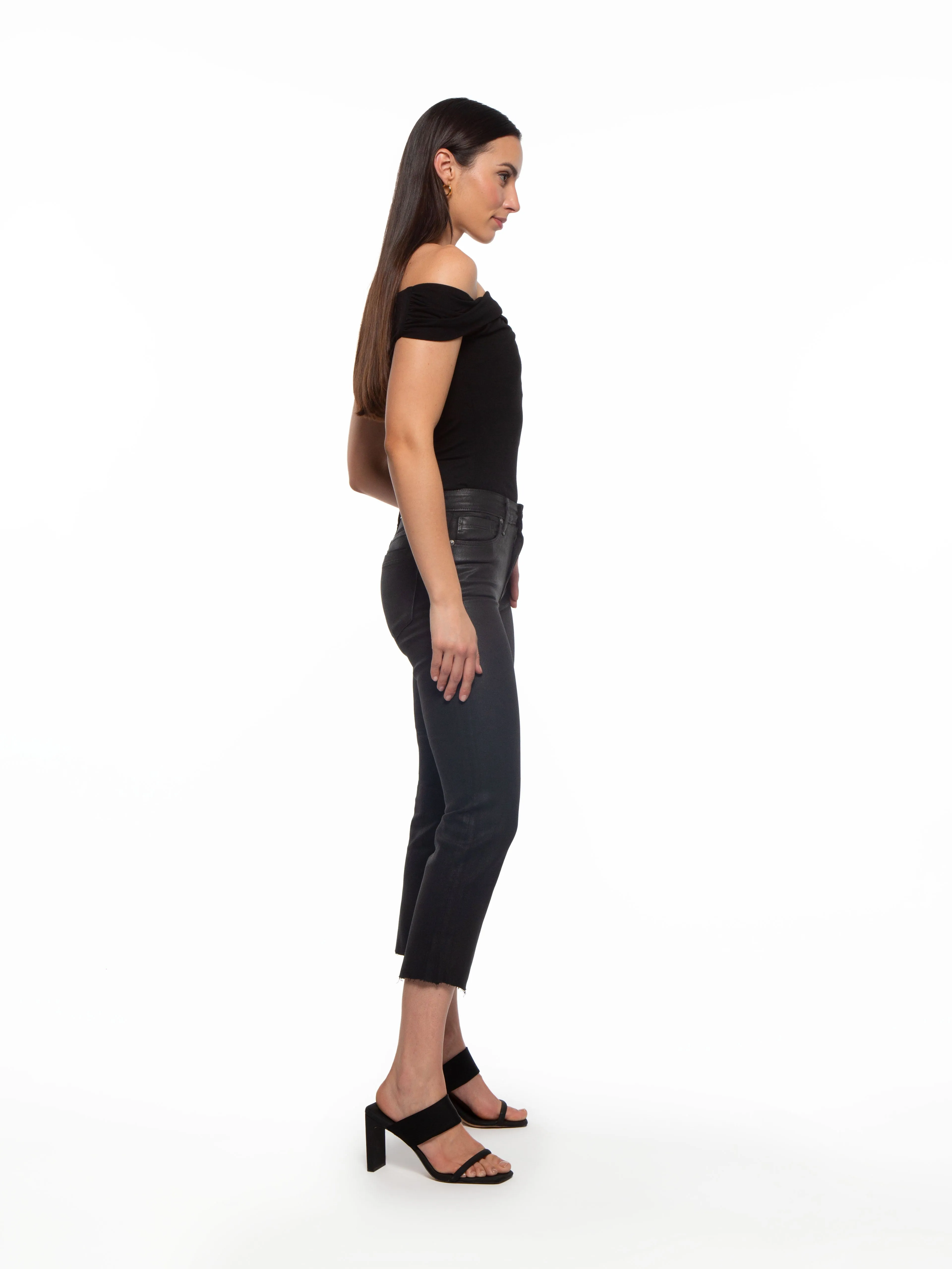 Byron Crop Straight w/Raw Hem in Slick Black