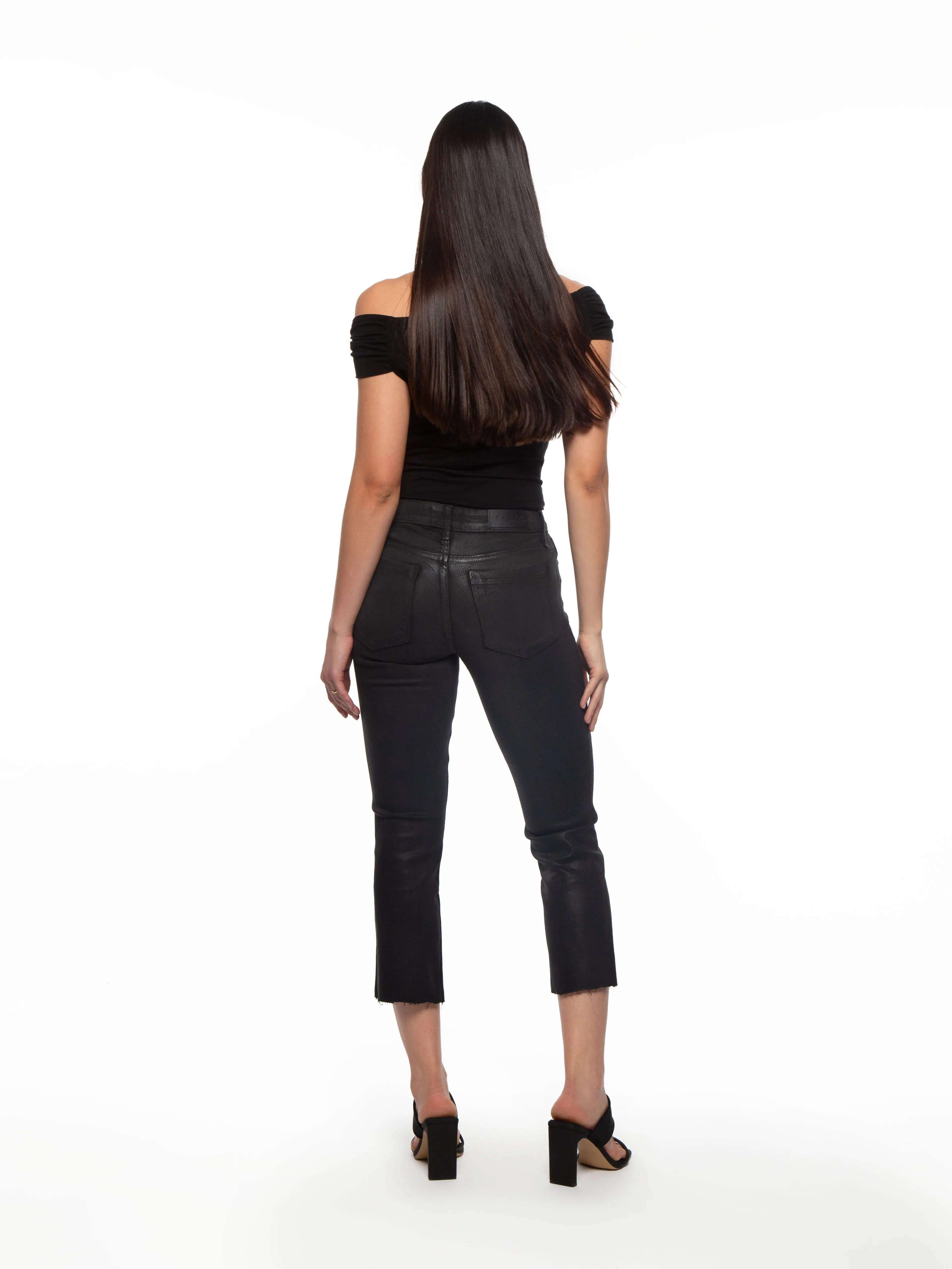 Byron Crop Straight w/Raw Hem in Slick Black