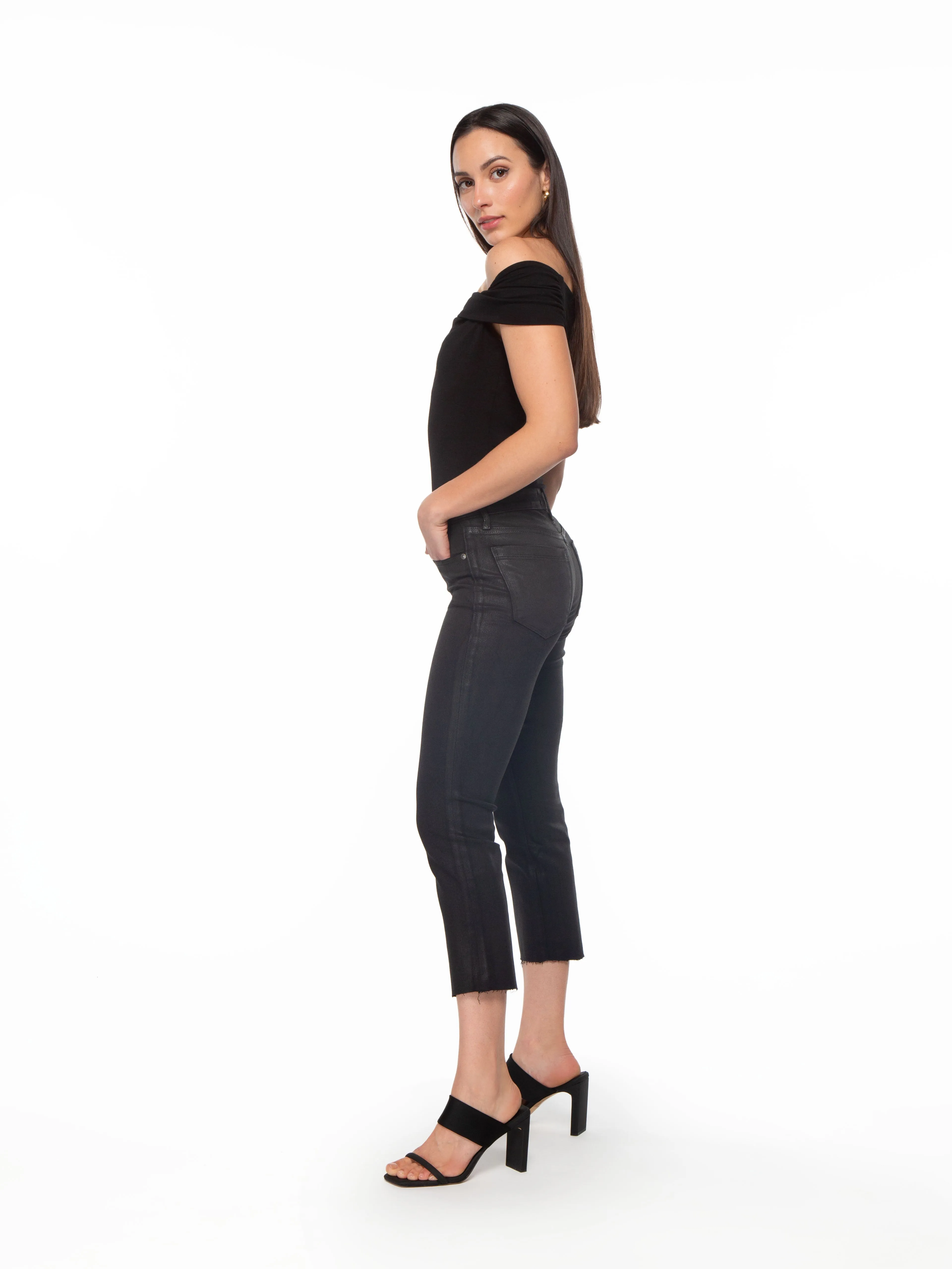 Byron Crop Straight w/Raw Hem in Slick Black