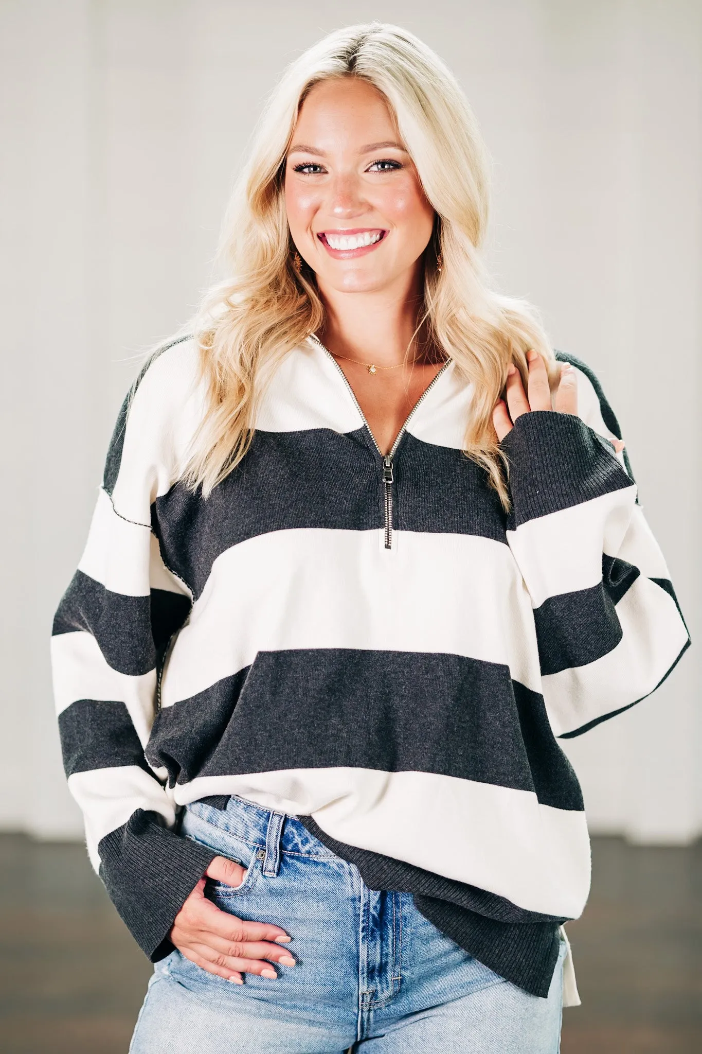 Coastal Stripe Carbon Champagne Pullover