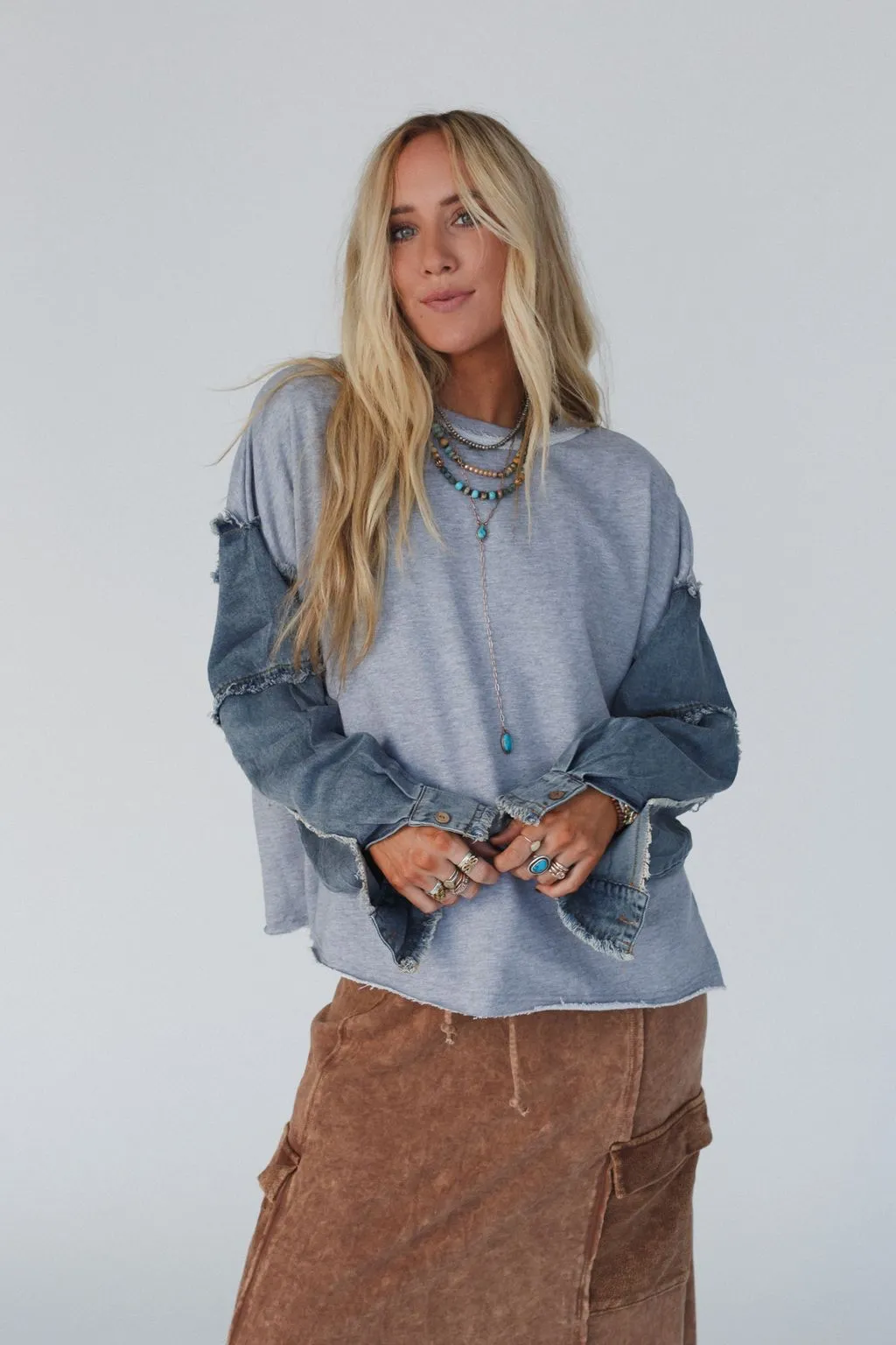 Denim Dream Pullover Top - Heather Gray