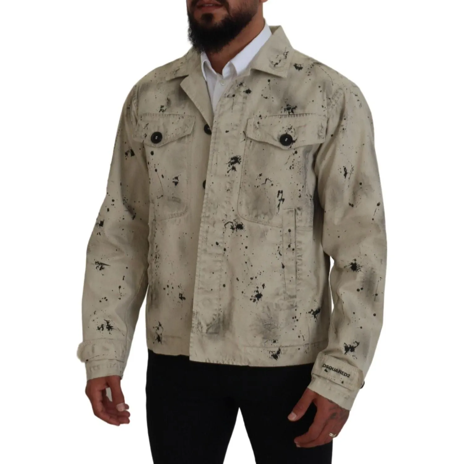 Dsquared² Off White Black Splash Print Casual Denim Jacket