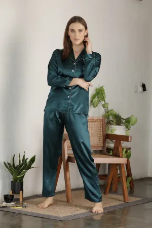 Emerald Green Button Down Night suit