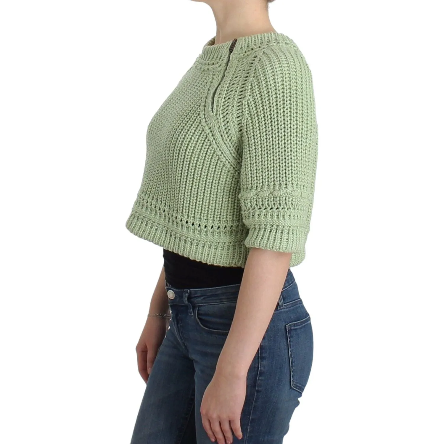 Ermanno Scervino Chic Green Cropped Cotton Sweater