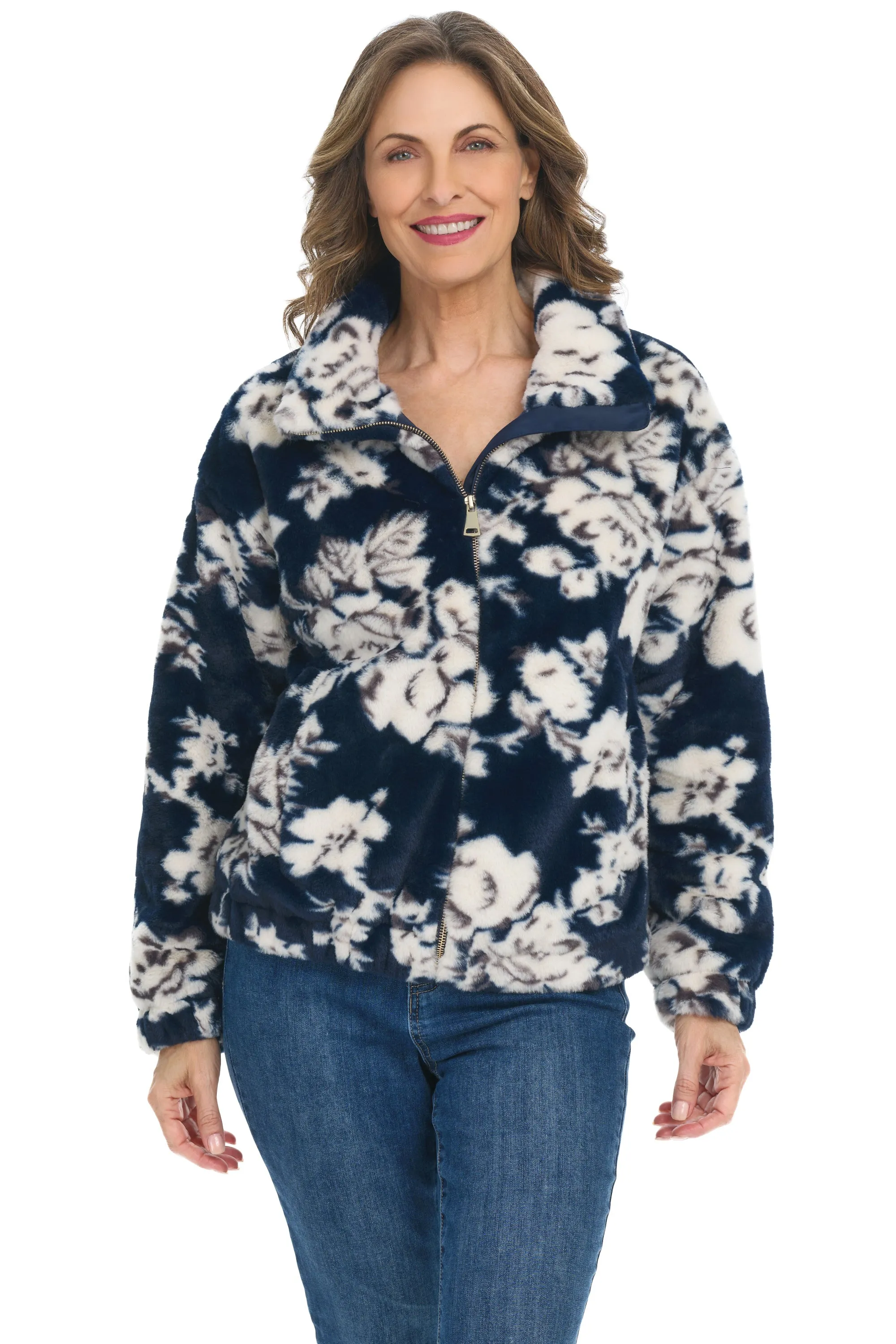 Faux Fur Floral Bomber