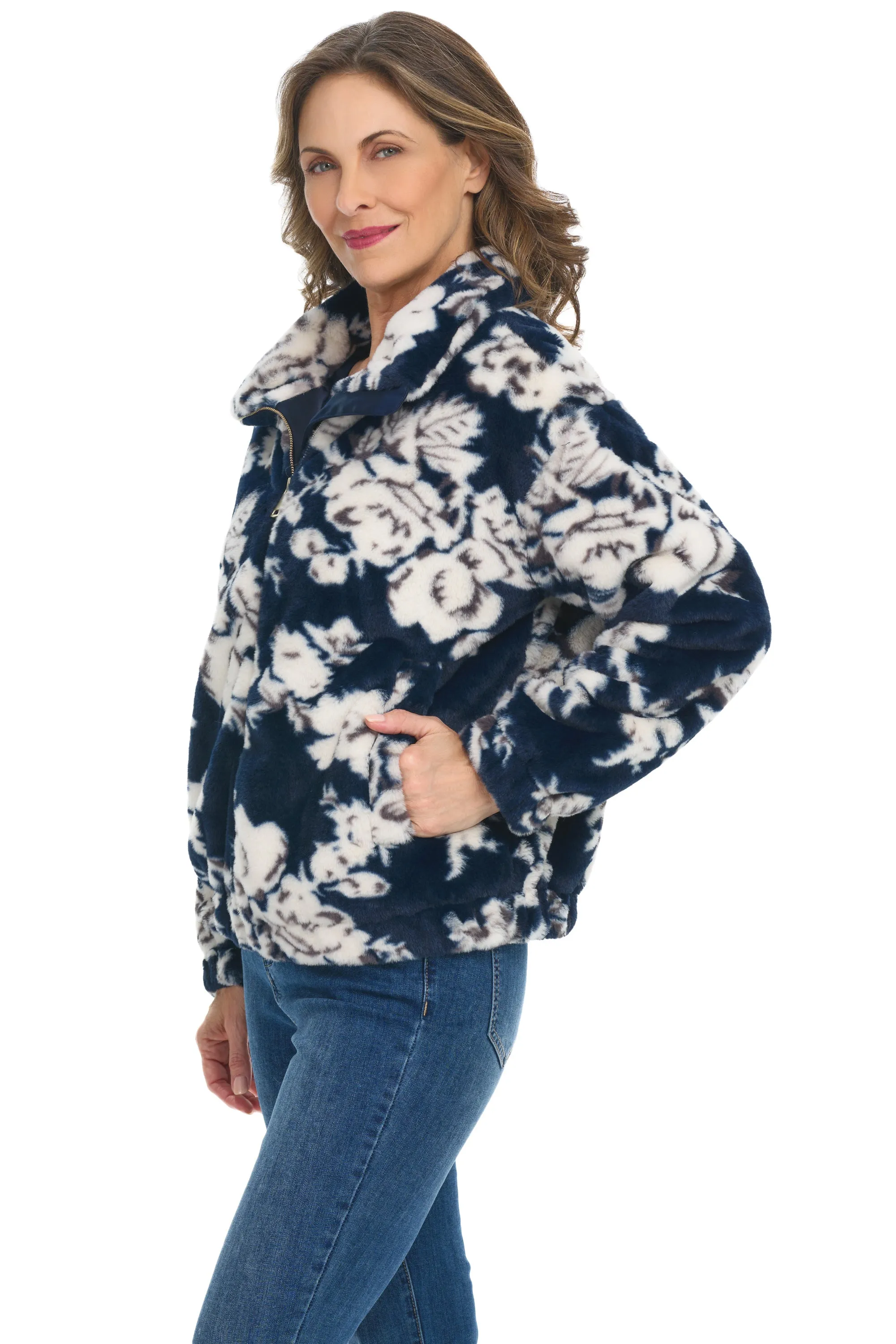 Faux Fur Floral Bomber