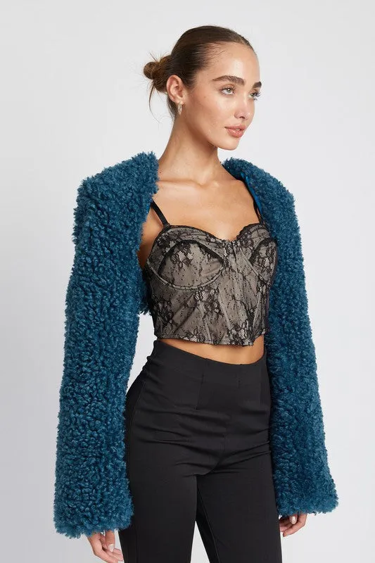 Faux Fur Long-Sleeved Alisaah Shrug Jacket