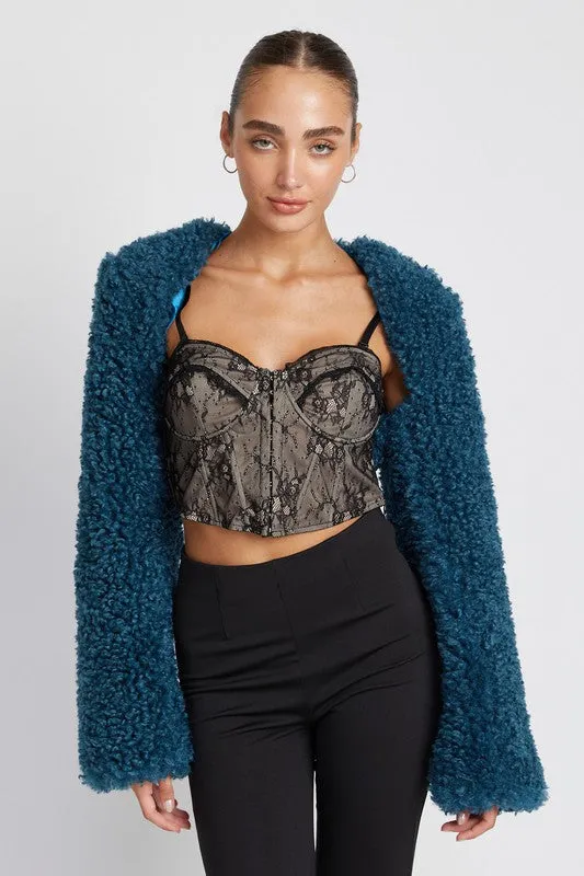 Faux Fur Long-Sleeved Alisaah Shrug Jacket