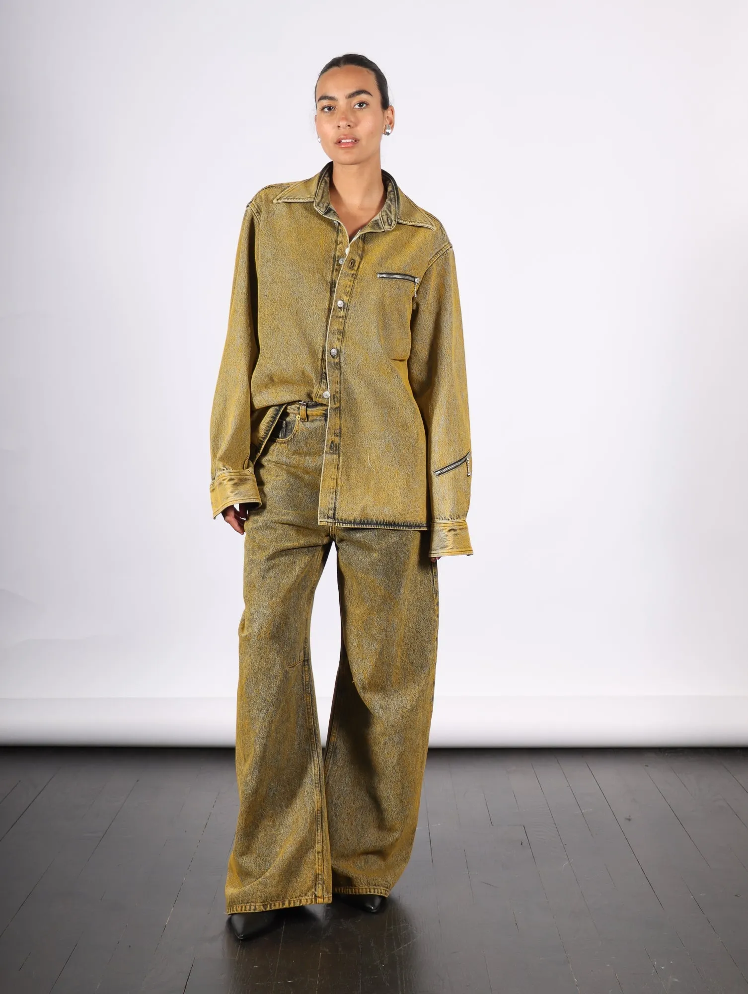 Five Pocket Pants in Yellow Wash by MM6 Maison Margiela