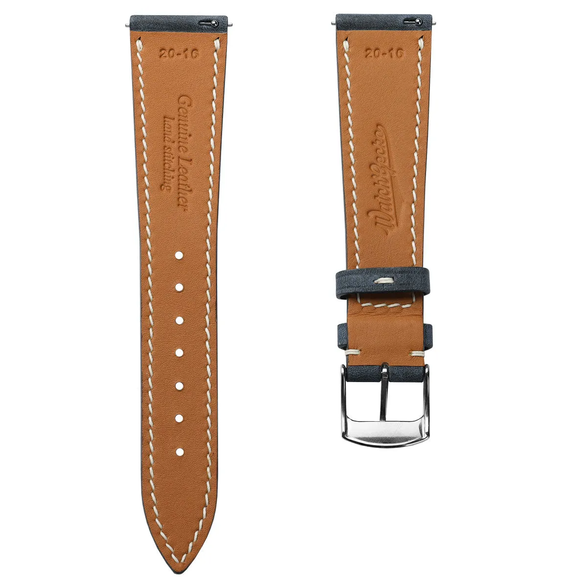 German Hand-Stitched Crazy Horse Leather Watch Strap - Peacock Blue