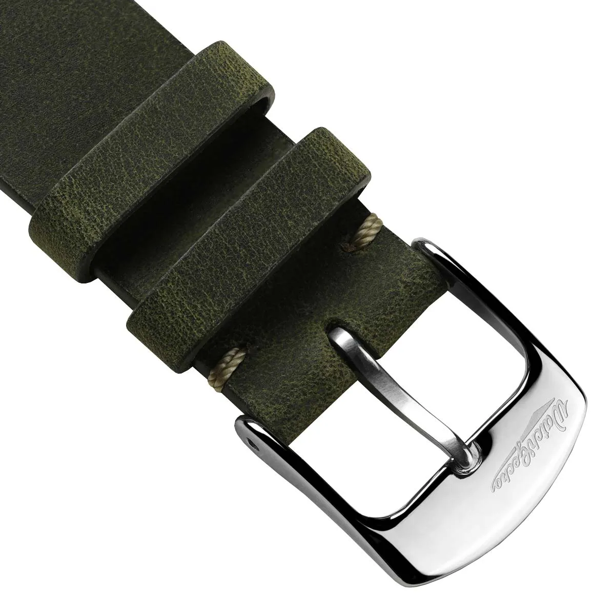 German V-Stitch Crazy Horse Leather Watch Strap - Olive Green