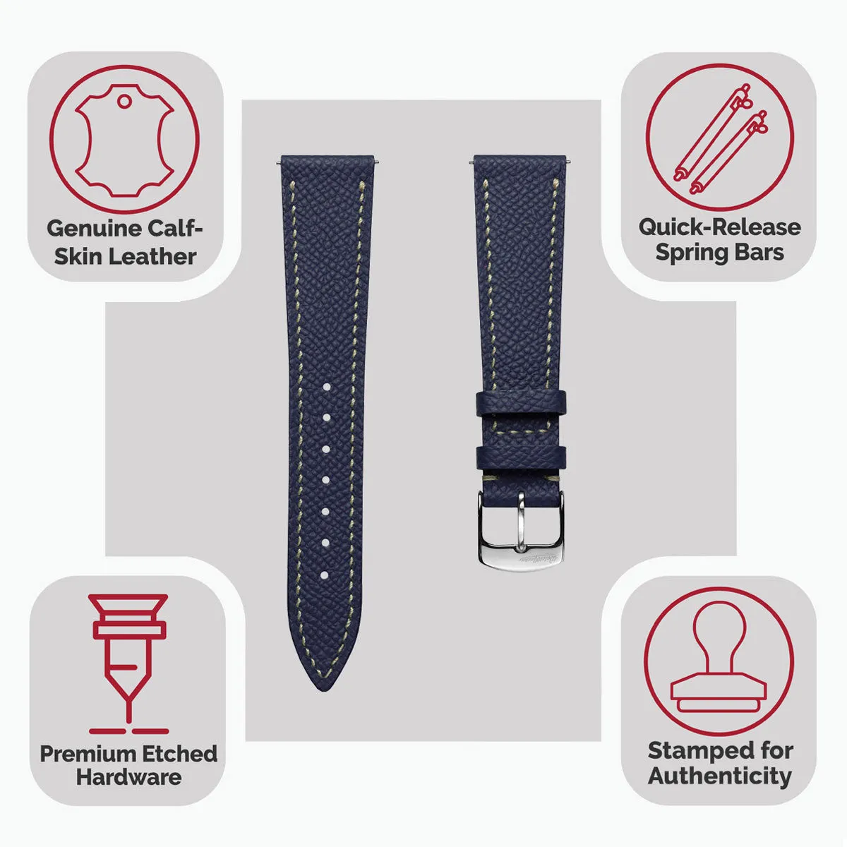 Hanley Textured Epsom Leather Watch Strap - Dark Blue