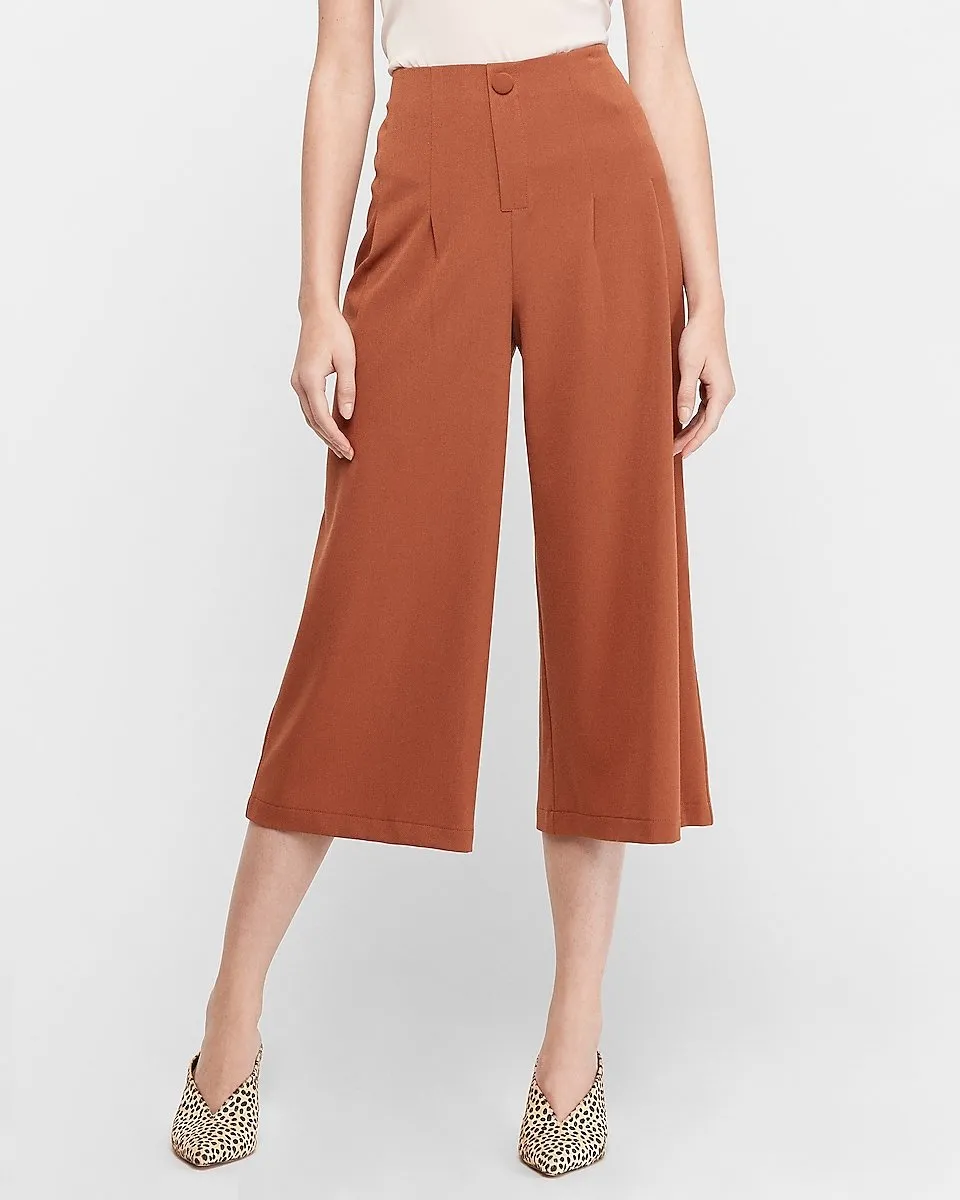 High Waisted Button Front Culottes in Spice Orange