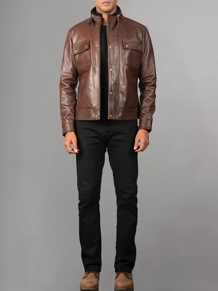 Jaxon Brown Men’s Safari Leather Jacket