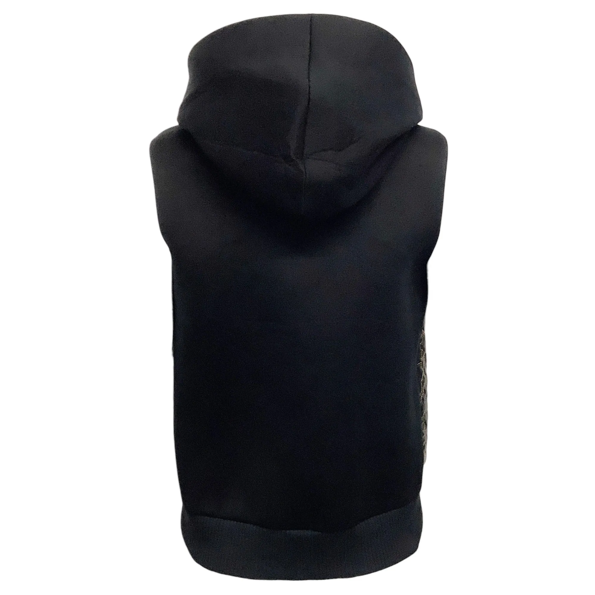 Josh Goot Black Leather Hooded Vest with Gold Embroidery