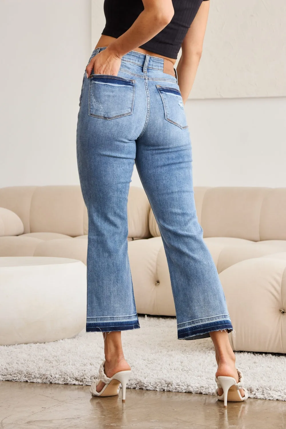 Judy Blue Full Size Release Hem Cropped Bootcut Jeans