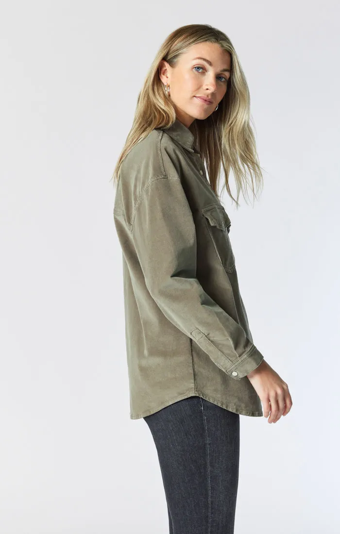 LIVIA OVERSIZED DENIM SHIRT IN ALOE CORD