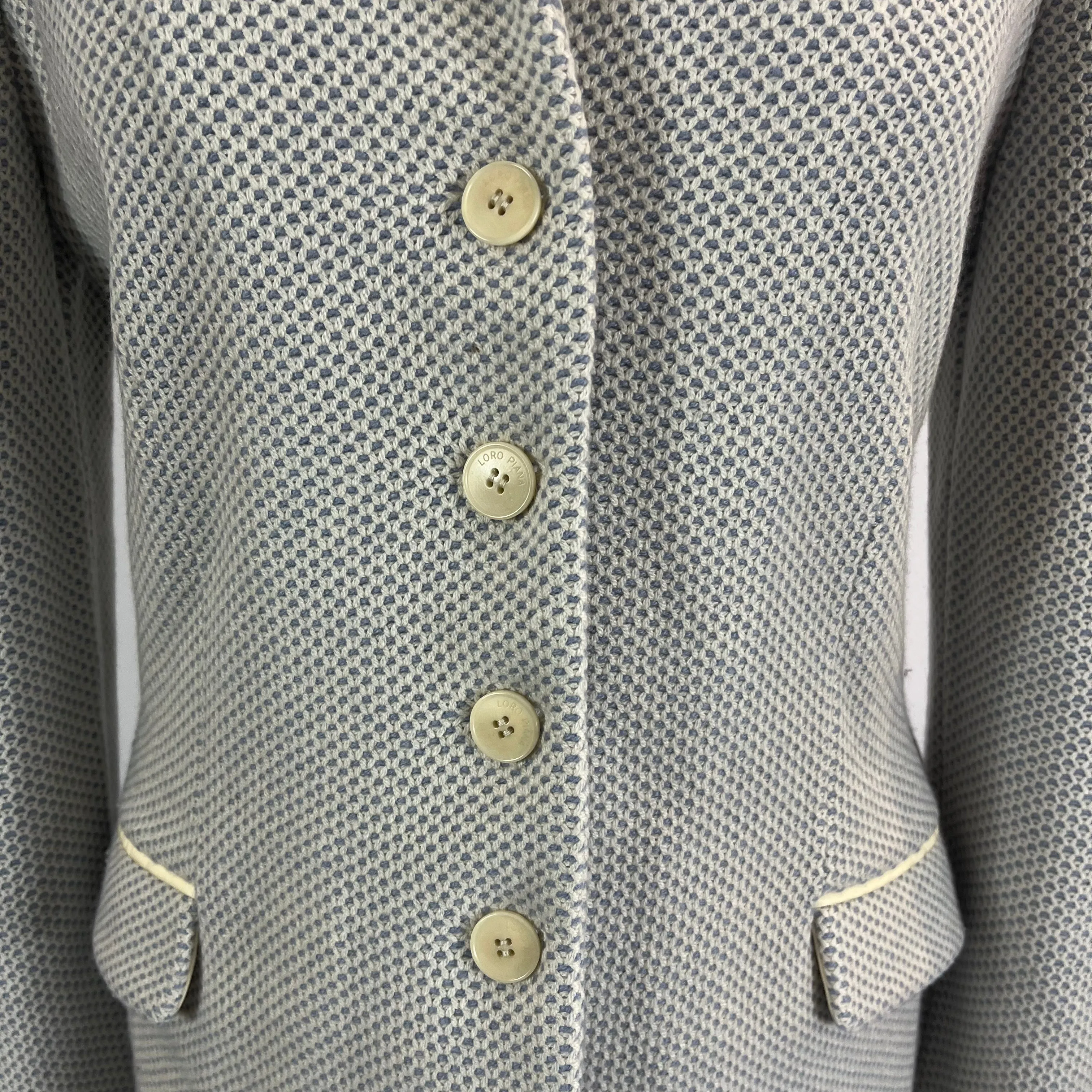 Loro Piana Pale Blue & Ecru Knit Baby Cashmere Jacket S