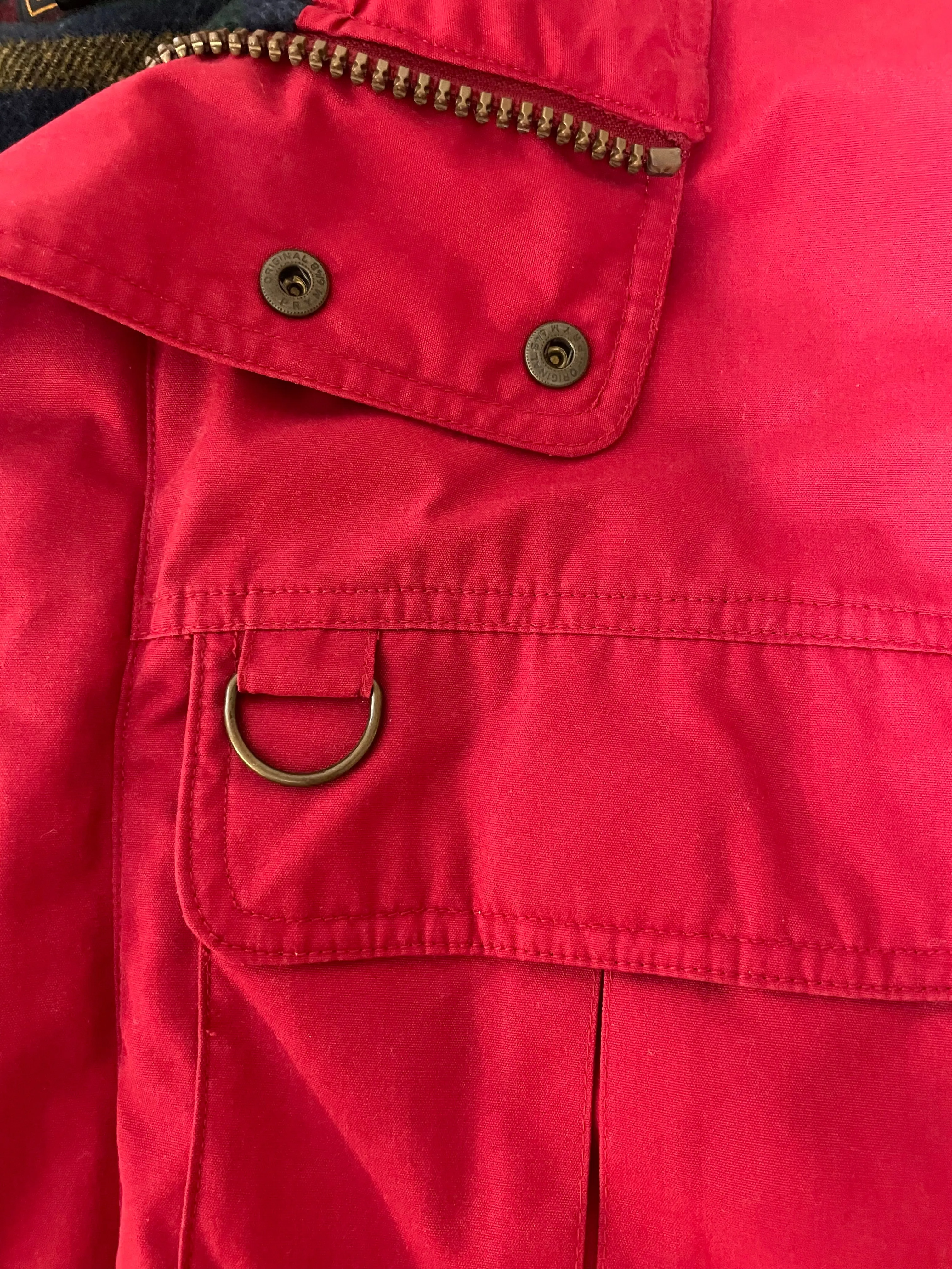 <€€ Mens Medium EDDIE BAUER Red Winter Full Zip Jacket Coat Mountain Parka Wool Lined