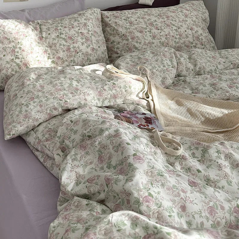 Luxury Pastoral Cotton Bedding Set – Floral & Plant Design, High-Quality Quilted Bedspread"