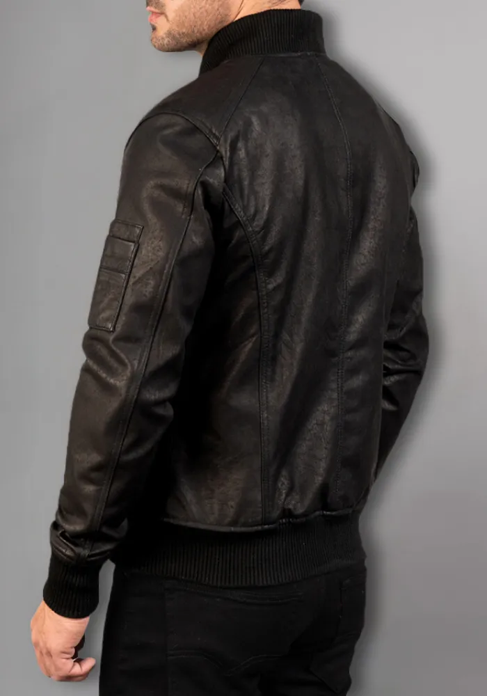 Mens Black Biker vintage Leather Bomber Jacket