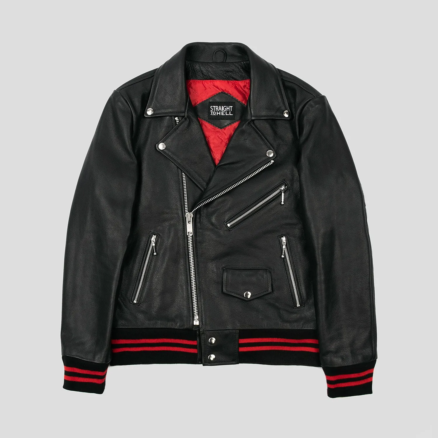 Men's Classic Fit Baron Leather Jacket - Black/Nickel/Red