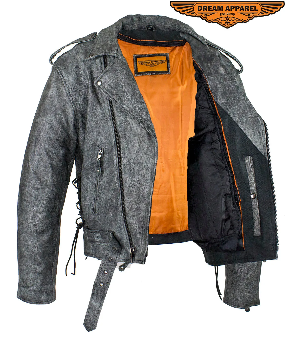 Men's Gray Motorcycle Jacket With Gun Pockets