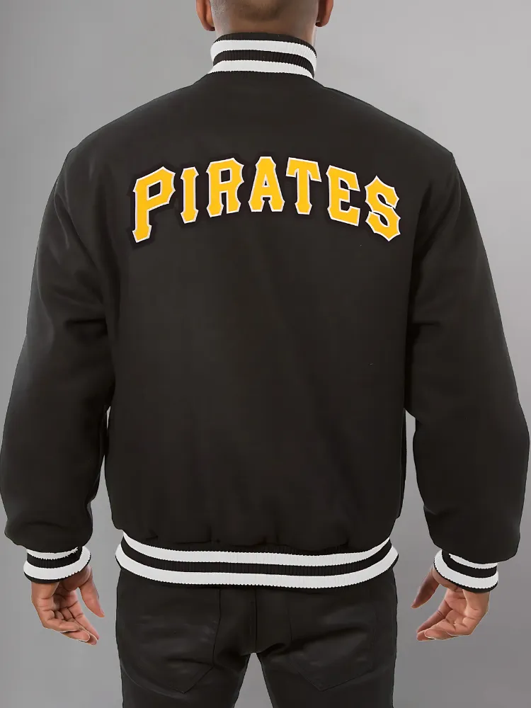 Mens Majestic Pittsburgh Pirates Letterman Bomber Black Jacket