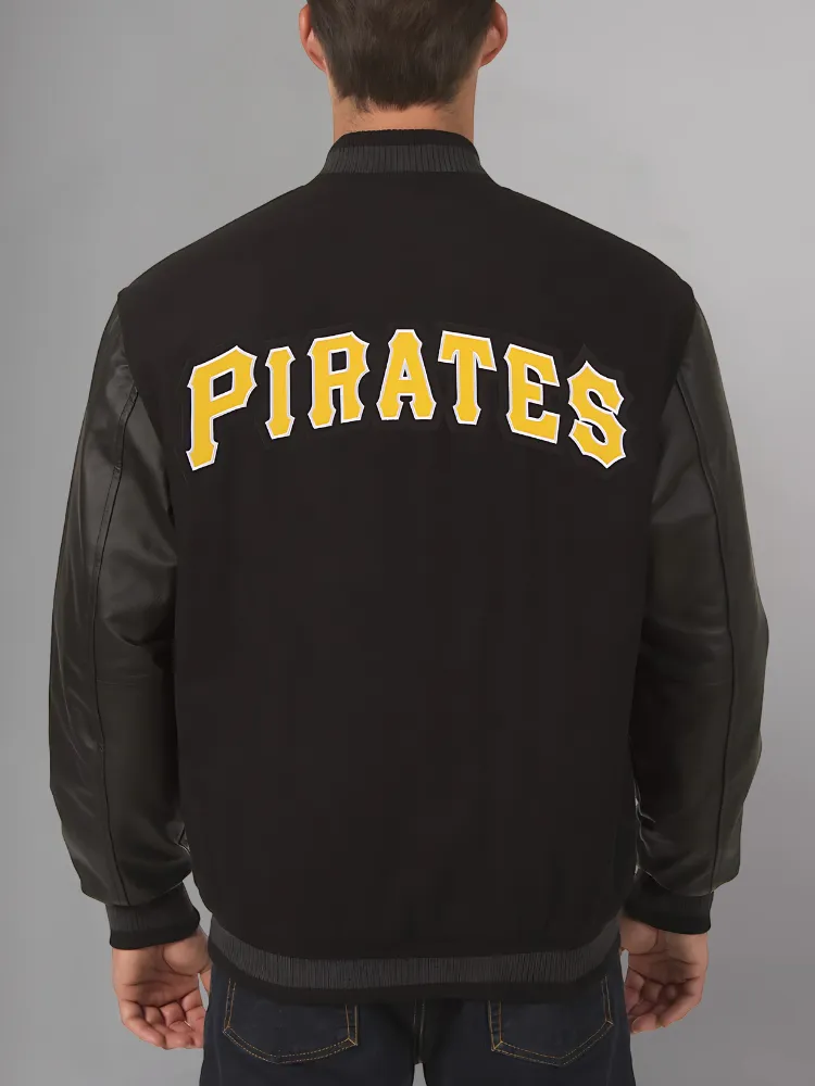 Mens Majestic Pittsburgh Pirates Letterman Bomber Black Jacket