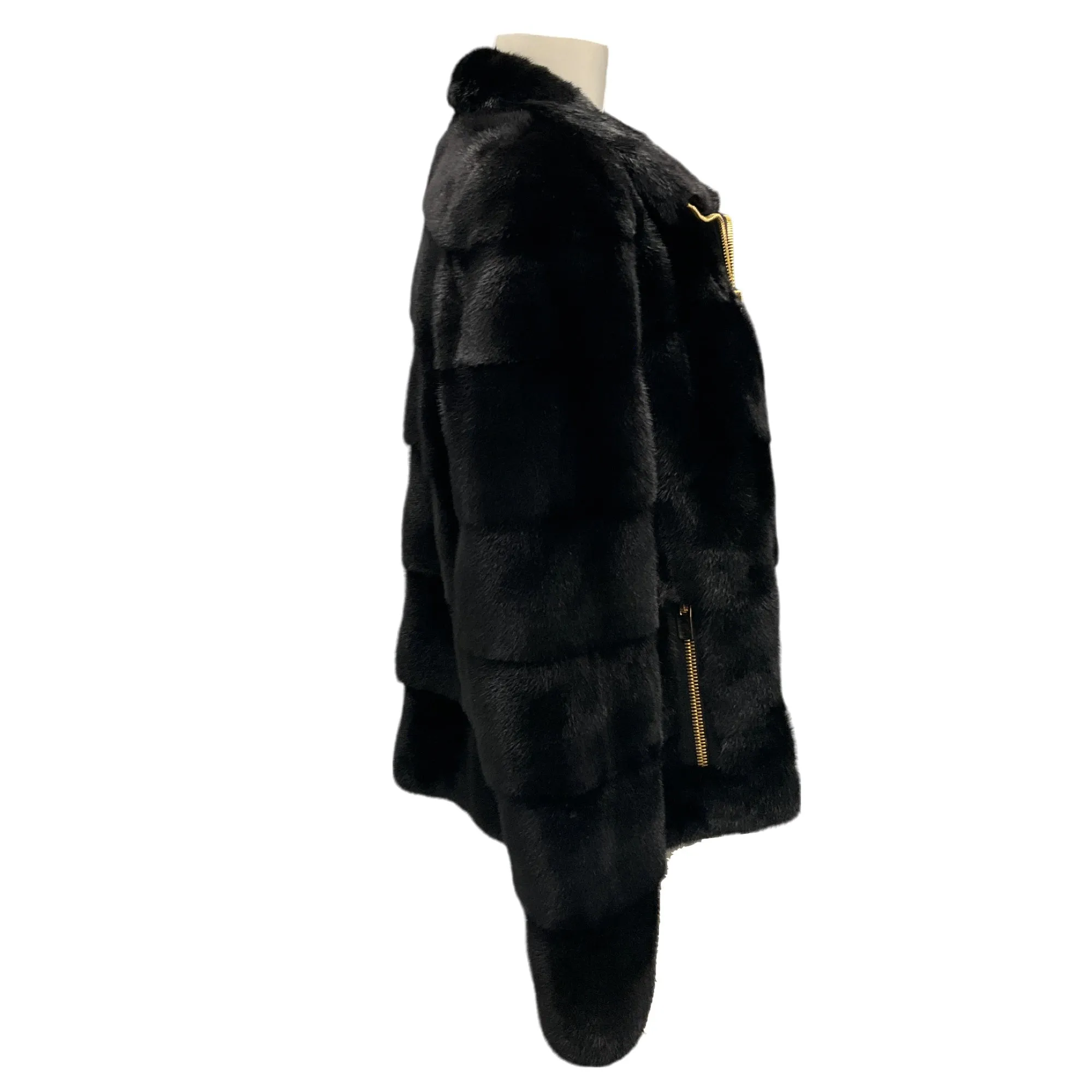 Norman Ambrose Black Zip-Front Mink Fur Jacket