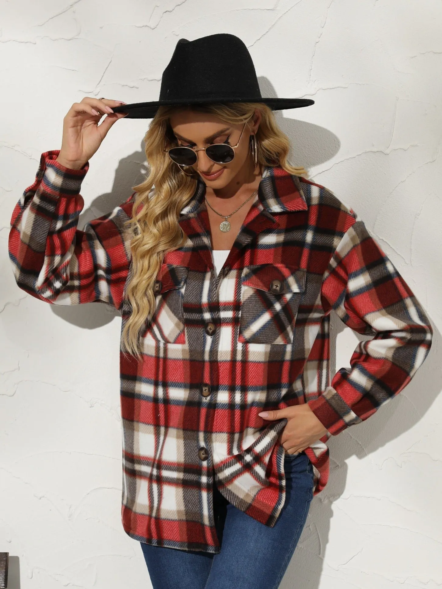 Plaid Shirt Button Up Long Sleeve Casual Plaid Jacket