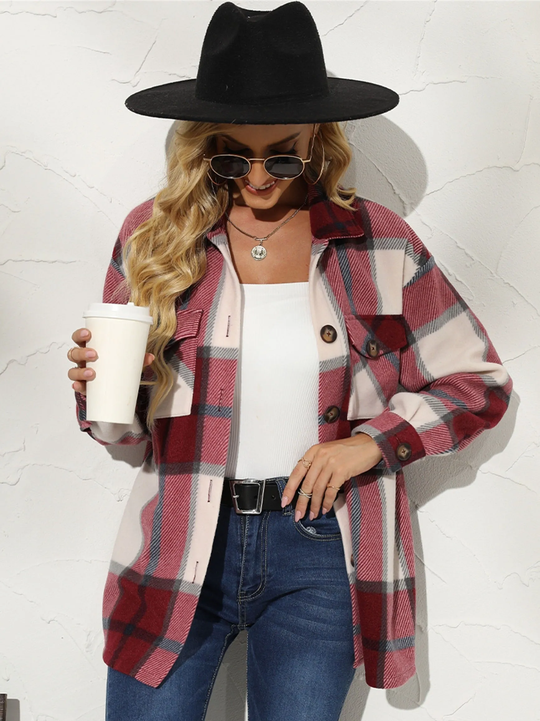 Plaid Shirt Button Up Long Sleeve Casual Plaid Jacket