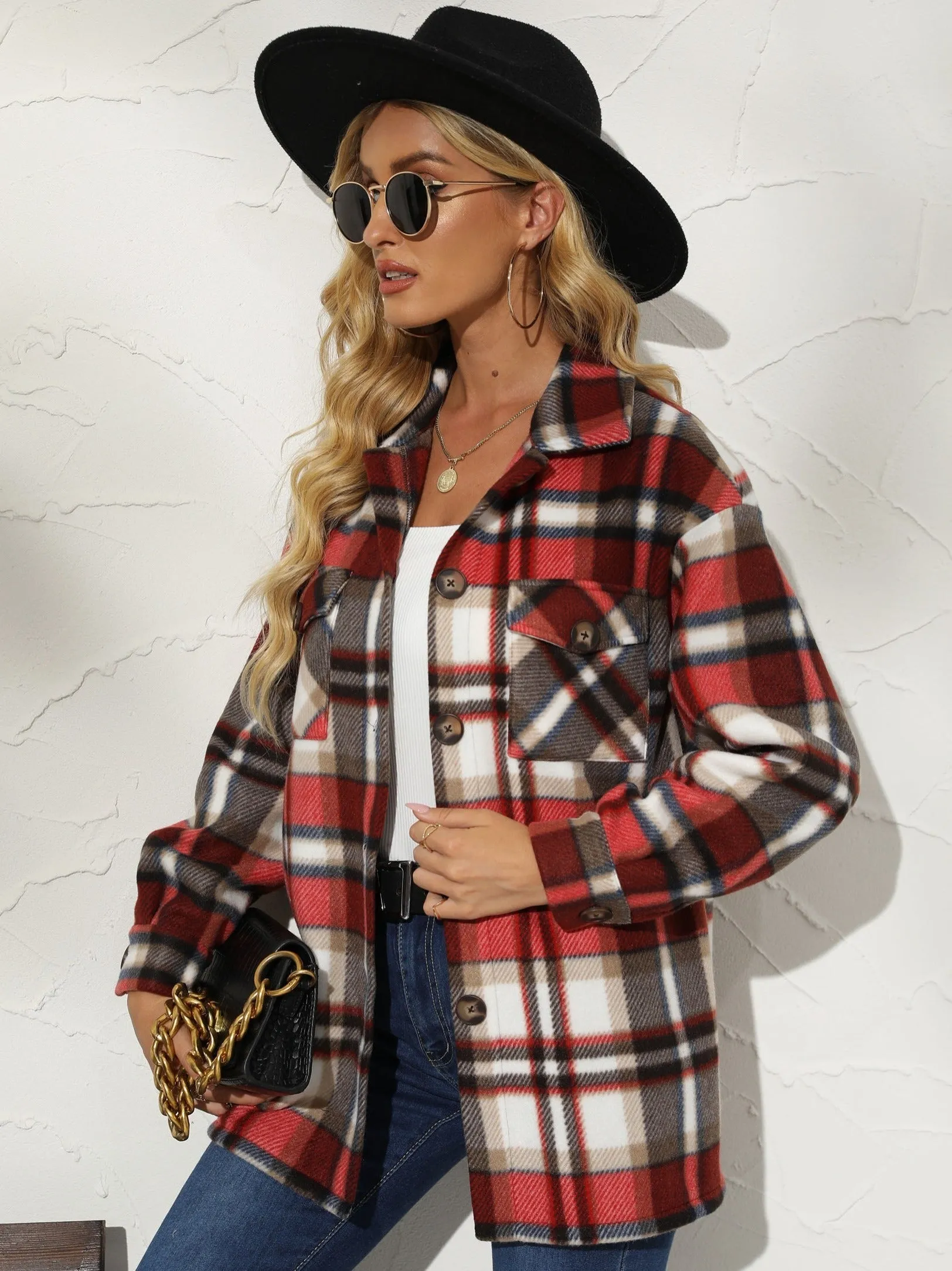 Plaid Shirt Button Up Long Sleeve Casual Plaid Jacket