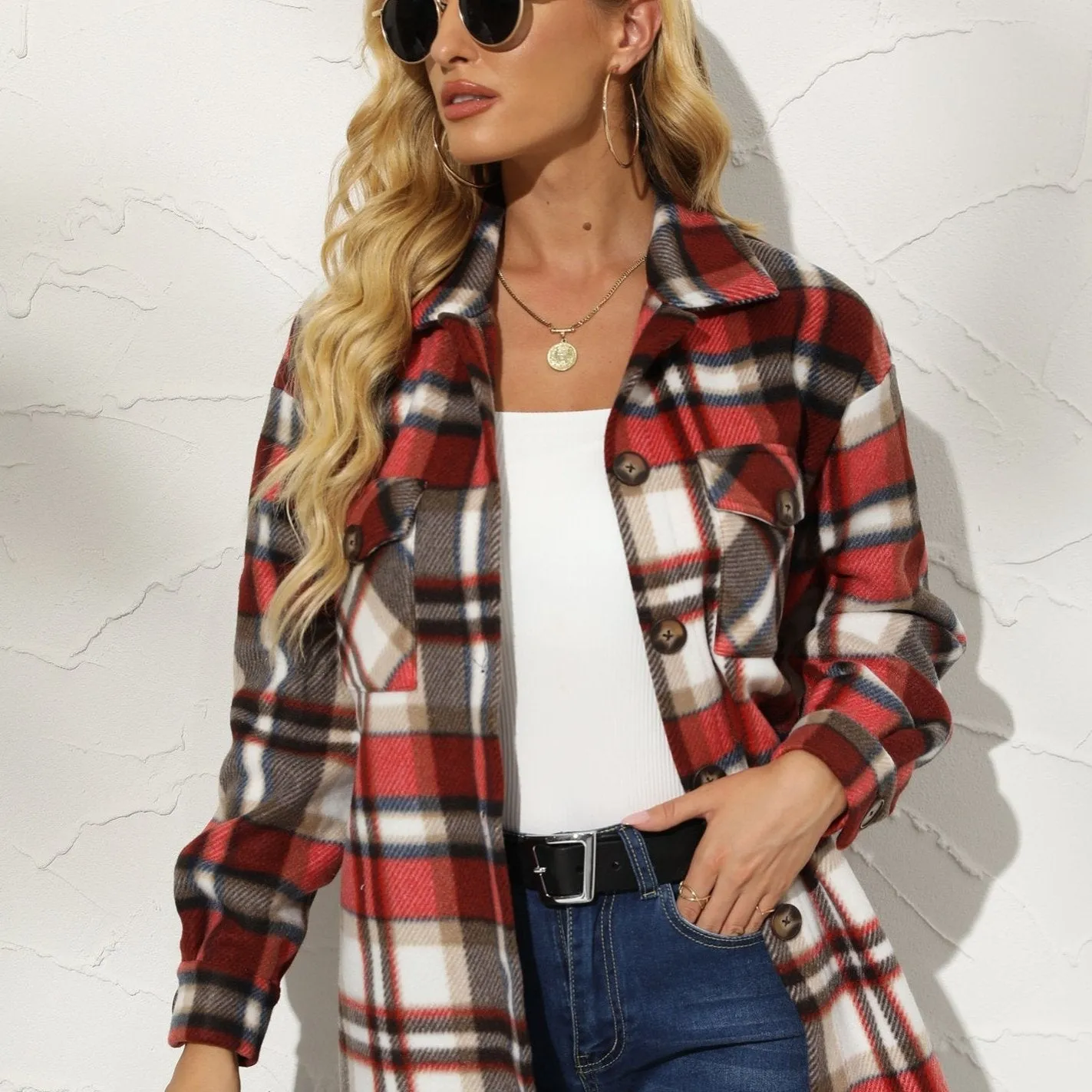 Plaid Shirt Button Up Long Sleeve Casual Plaid Jacket