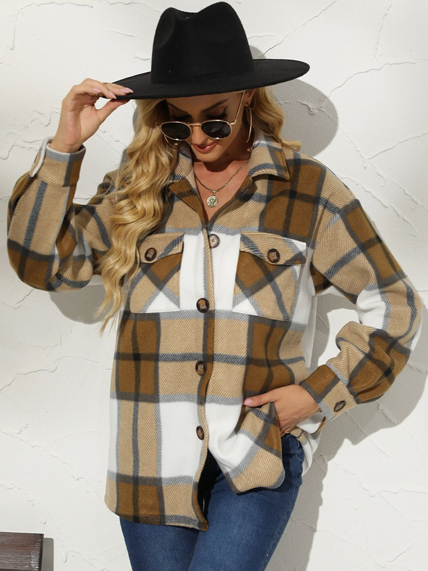 Plaid Shirt Button Up Long Sleeve Casual Plaid Jacket